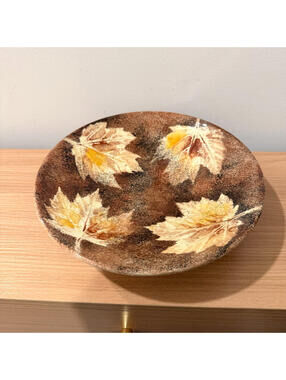 Vintage Art Pottery Leaf Decorative Ceramic Glaze Bowl Signed "Clay Dog"